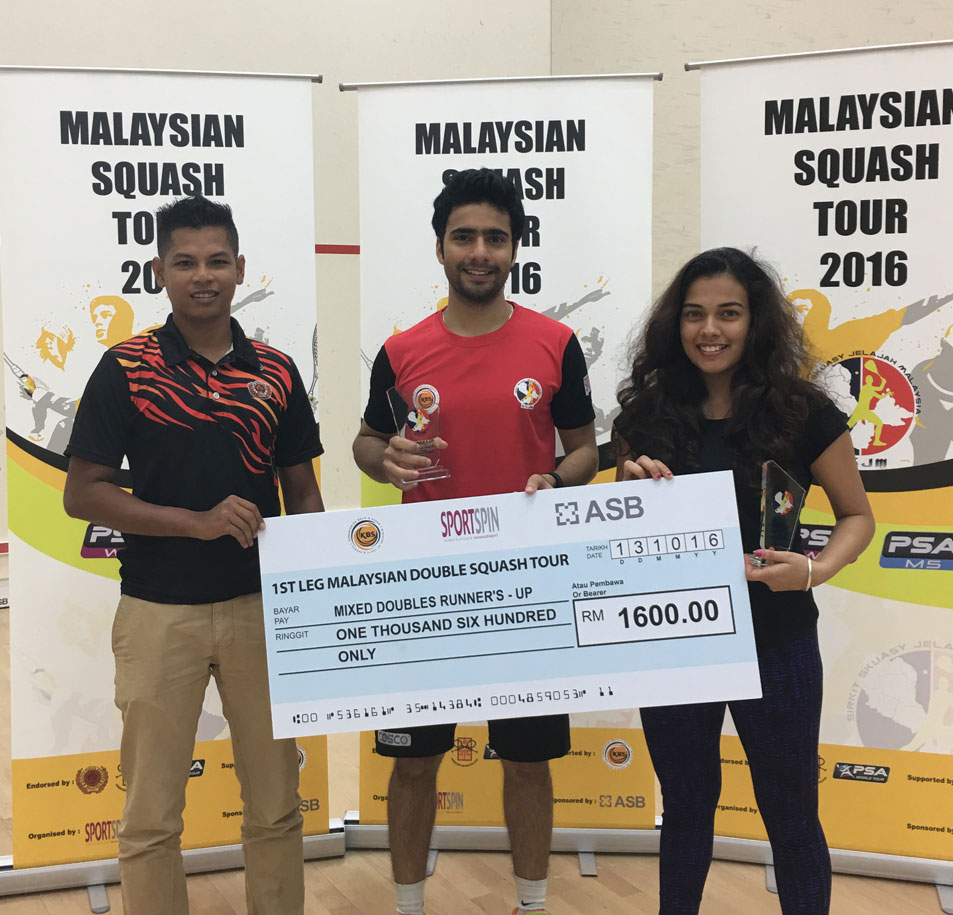 Ravi Dixit  won a Gold in singles in the Malaysian Sqash Tour 2016 and Silver in mixed doubles